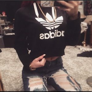 ADIDAS Black Cropped Hoodie Size Small